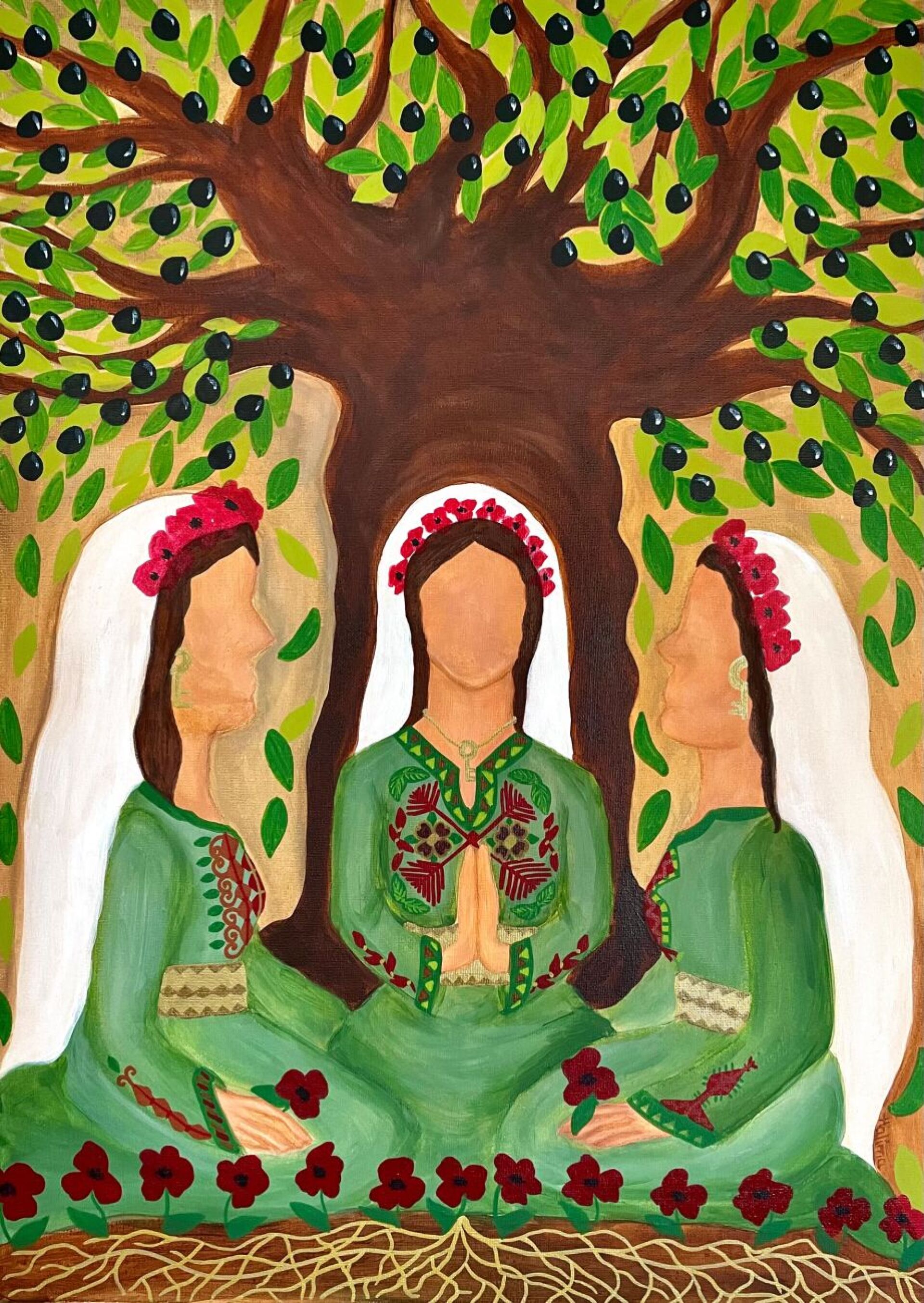 Weltgebetstag 2024: artwork 2024 - praying palestinian women by Halima Aziz