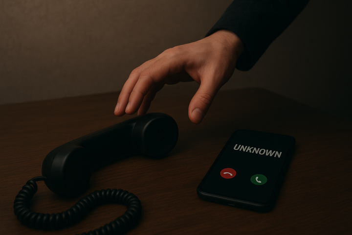 Telefonbetrüger: Übergeben Sie niemals Geld oder Wertsachen an unbekannte Personen. Echte Polizistinnen und Polizisten oder andere Ermittlungsbehörden verlangen niemals die Übergabe von Geld oder Wertsachen. Beenden Sie das Gespräch (Hörer auflegen!). Foto: KI 