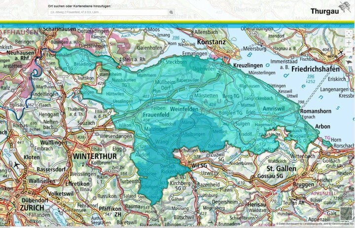 Linienführung des Beobachtungs- und Kontrollgebietes sowie der Zwischenzone. Screenshot map.geo.tg.ch ThurGIS Linienführung des Beobachtungs- und Kontrollgebietes sowie der Zwischenzone. Screenshot map.geo.tg.ch ThurGIS