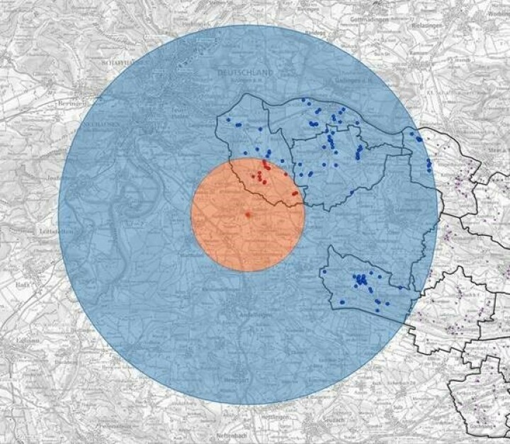 Überwachungs- und Zwischenzone mit der genauen Linienführung. Bild: Veterinäramt Kanton Thurgau