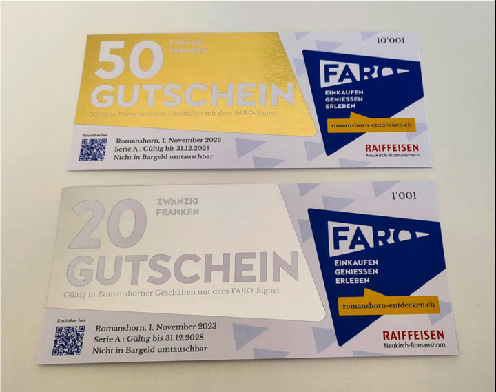 Die neuen FARO-Gutscheine können in 42 Fachgeschäften, Restaurants und Betrieben in Romanshorn eingelöst werden.
Foto: FARO Fachgeschäfte Romanshorn