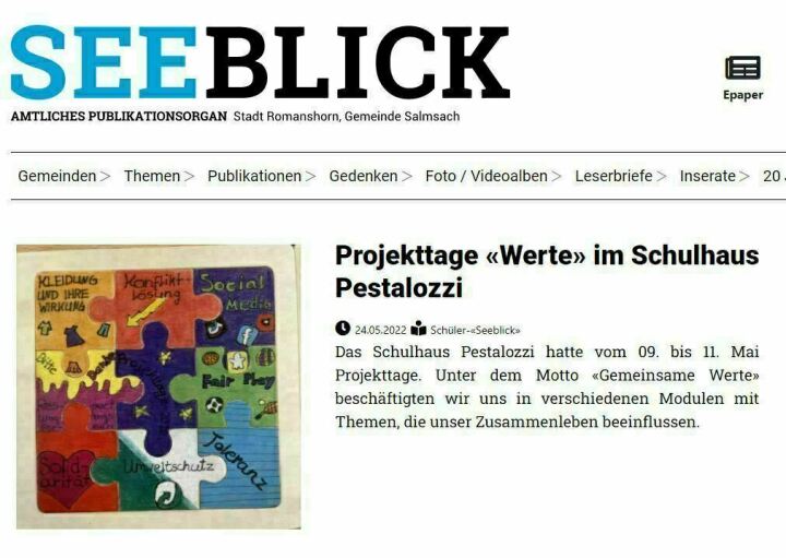 Neue Kategorie auf seeblick-romanshorn.ch: der Schüler-«Seeblick». Printscreen Marianne Lüchinger