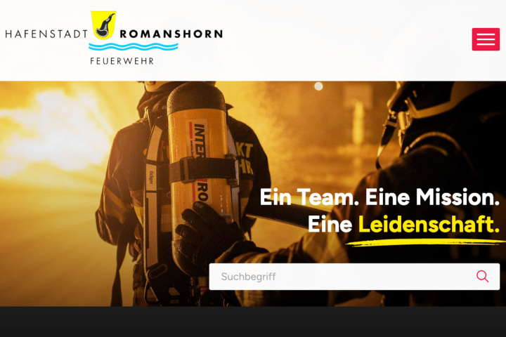 Startseite des neuen Internetauftrittes der Feuerwehr Romanshorn. Screenshot: Raphael Rohner/Feuerwehr Romanshorn Startseite des neuen Internetauftrittes der Feuerwehr Romanshorn. Screenshot: Raphael Rohner/Feuerwehr Romanshorn
