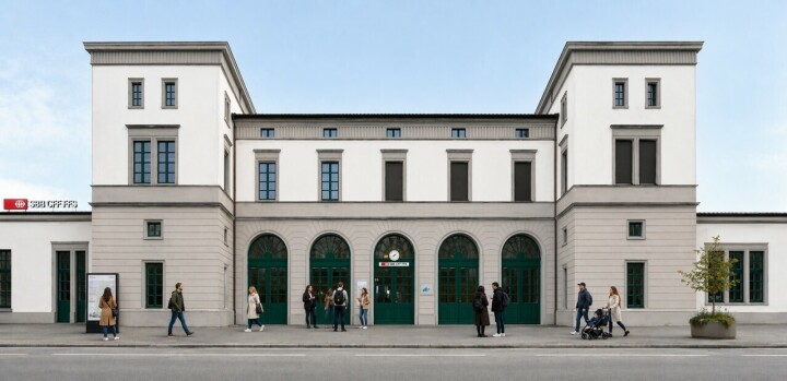 Visualisierung der Aussenfassade Bahnhof Romanshorn. Foto © SBB CFF FFS Visualisierung der Aussenfassade Bahnhof Romanshorn. Foto © SBB CFF FFS
