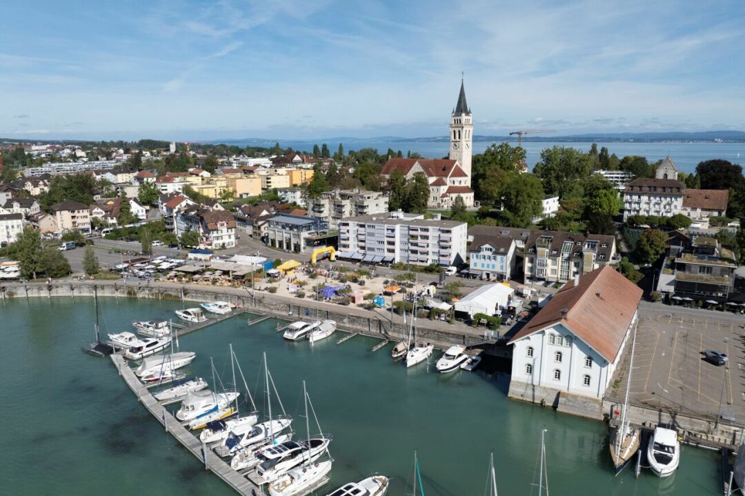 Drohnenfoto vom Start-/Ziel-Gelände in Romanshorn. Drohnenfoto vom Start-/Ziel-Gelände in Romanshorn.